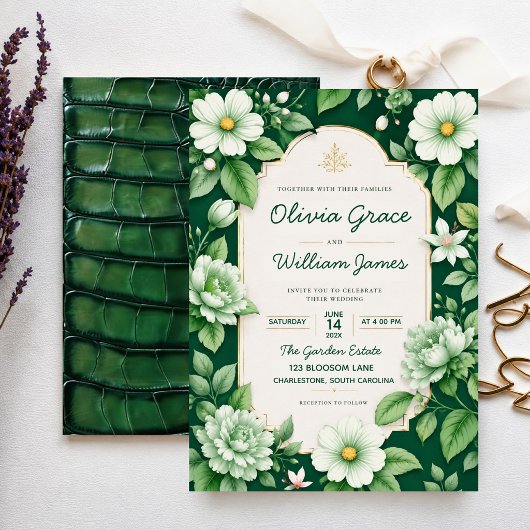 Sage Green Floral Elegant Botanical Garden 招待状