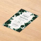 Sage Green Floral Elegant Botanical Greenery Gold アクリル招待状 (レイダウン)