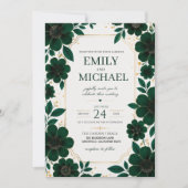 Sage Green Floral Elegant Botanical Greenery Gold 招待状 (正面)