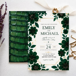 Sage Green Floral Elegant Botanical Greenery Gold 招待状