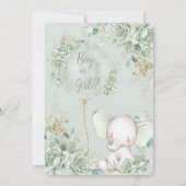  sage green floral elephant neutral gender reveal 招待状 (裏面)