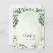 Sage Green Floral Eucalyptus Botanical Wedding 出欠カード (正面)