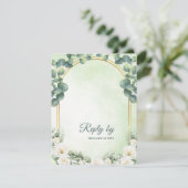 Sage Green Floral Eucalyptus Botanical Wedding 出欠カード (スタンド正面)