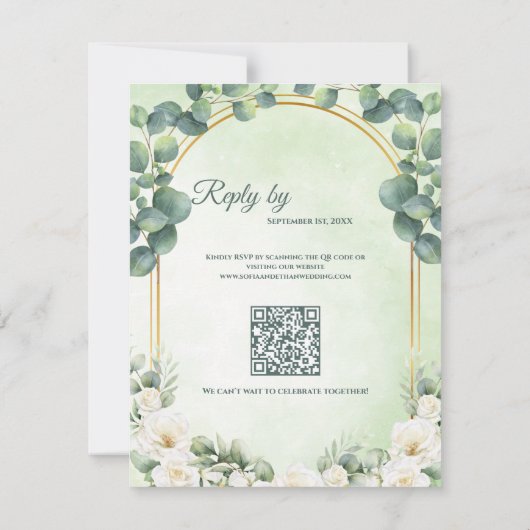 Sage Green Floral Eucalyptus Botanical Wedding 出欠カード (裏面)