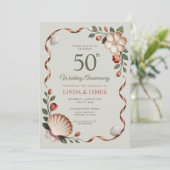 Sage Green Floral Flowers Wedding Anniversary  招待状 (スタンド正面)