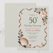 Sage Green Floral Flowers Wedding Anniversary  招待状 (正面/裏面)