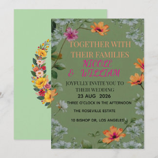 Sage Green Floral Garden Wedding Invitation 招待状