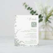 Sage Green Floral Garden Wedding QR Code Details エンクロージャーカード (スタンド正面)