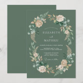 Sage Green Floral Garland Wedding 招待状 (正面/裏面)
