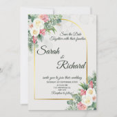 Sage Green Floral Gold Arch Wedding Invitation 招待状 (正面)