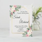 Sage Green Floral Gold Arch Wedding Invitation 招待状 (スタンド正面)