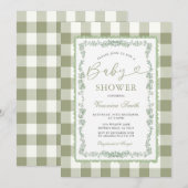 Sage Green Floral Grandmillenial Baby Shower 招待状 (正面/裏面)