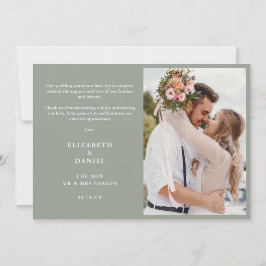 Sage Green Floral Greenery String Lights Photo サンキューカード (裏面)