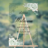 Sage Green Floral Lace Muslim Wedding Welcome アクリルサイン (ニュートラル)