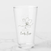 Sage Green Floral Line Art Minimalist Zen Glass タンブラーグラス (正面)