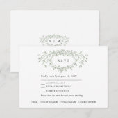 Sage Green Floral Line Art Wedding Response Card 出欠カード (正面/裏面)