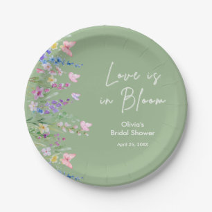 Sage Green Floral Love is in Bloom ブライダルシャワー  ペーパープレート