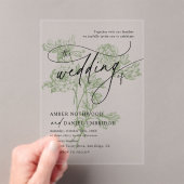 Sage Green Floral Modern Calligraphy Wedding アクリル招待状 (インサイチュ (ポータブル))