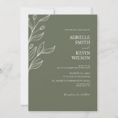Sage Green Floral Modern Minimalist Wedding 招待状 (正面)