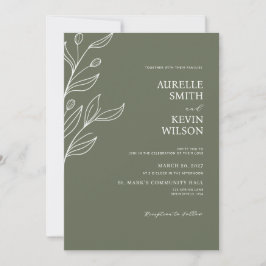 Sage Green Floral Modern Minimalist Wedding 招待状