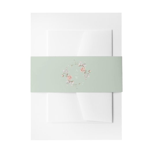 Sage Green Floral Monogram Wedding Belly Band 招待状ベリーバンド (正面例)