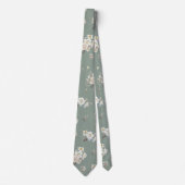 Sage Green Floral Necktie for Wedding ネクタイ (正面)