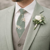 Sage Green Floral Necktie for Wedding ネクタイ
