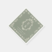 Sage Green Floral Old Money Monogram Crest Wedding スタンダードカクテルナプキン (角)