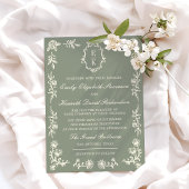 Sage Green Floral Old Money Monogram Crest Wedding 招待状