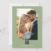 Sage Green Floral Photo and QR Code Wedding 招待状 (裏面)