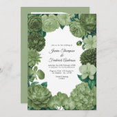 Sage Green Floral Photo and QR Code Wedding 招待状 (正面/裏面)