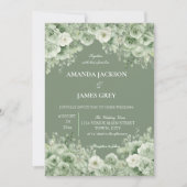 Sage Green Floral Photo Back Wedding  招待状 (正面)