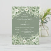 Sage Green Floral Photo Back Wedding  招待状 (スタンド正面)