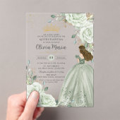 Sage Green Floral Princess Gown Quinceañera Quince アクリル招待状 (インサイチュ (ポータブル))