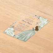 Sage Green Floral Princess Gown Quinceañera Quince アクリル招待状 (レイダウン)