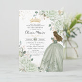 Sage Green Floral Princess Gown Quinceañera Quince 招待状 (スタンド正面)