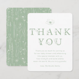 Sage Green Floral Thank You Card | Baby Shower サンキューカード