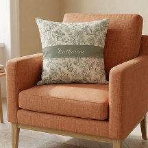 Sage Green Floral Vintage Toile Monogram Name