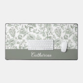 Sage Green Floral Vintage Toile Monogram Name デスクマット (キーボード&マウス)