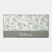 Sage Green Floral Vintage Toile Monogram Name デスクマット (正面)