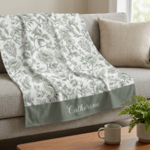 Sage Green Floral Vintage Toile Monogram Name