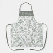 Sage Green Floral Vintage Toile Pattern エプロン (正面)