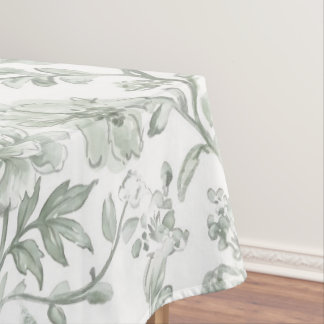 Sage Green Floral Vintage Toile Pattern  テーブルクロス