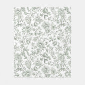 Sage Green Floral Vintage Toile Pattern  フリースブランケット (正面)