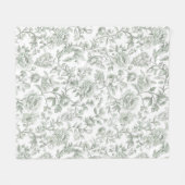 Sage Green Floral Vintage Toile Pattern  フリースブランケット (正面(横))