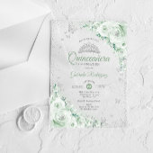 Sage Green Floral Watercolor Roses Quinceanera アクリル招待状