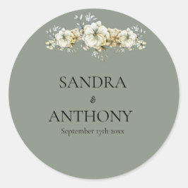 Sage Green Floral Wedding  ラウンドシール