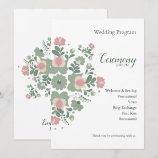 Sage Green Floral Wedding Ceremony Flat Program プログラム