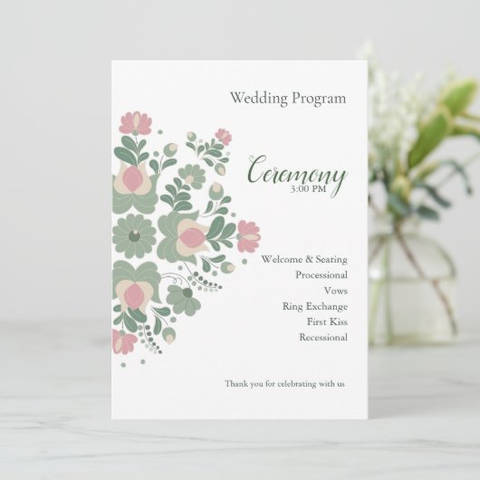 Sage Green Floral Wedding Ceremony Flat Program プログラム (スタンド正面)