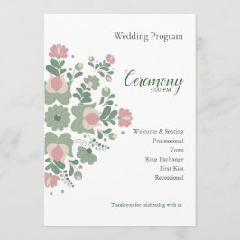Sage Green Floral Wedding Ceremony Flat Program プログラム